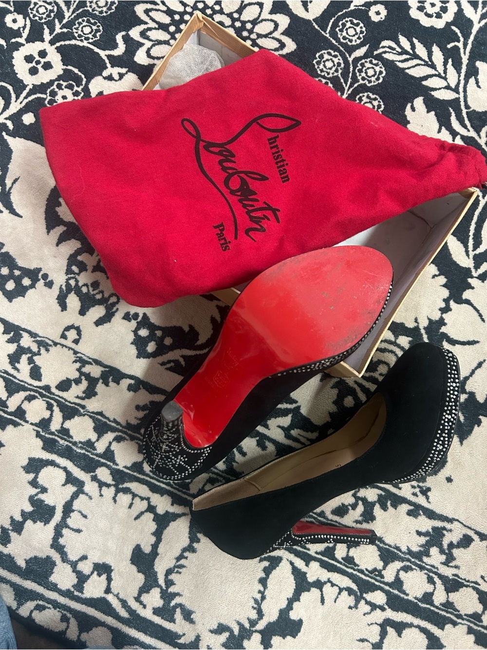 Christian Louboutin Black Suede Red-Soled Studded Pumps